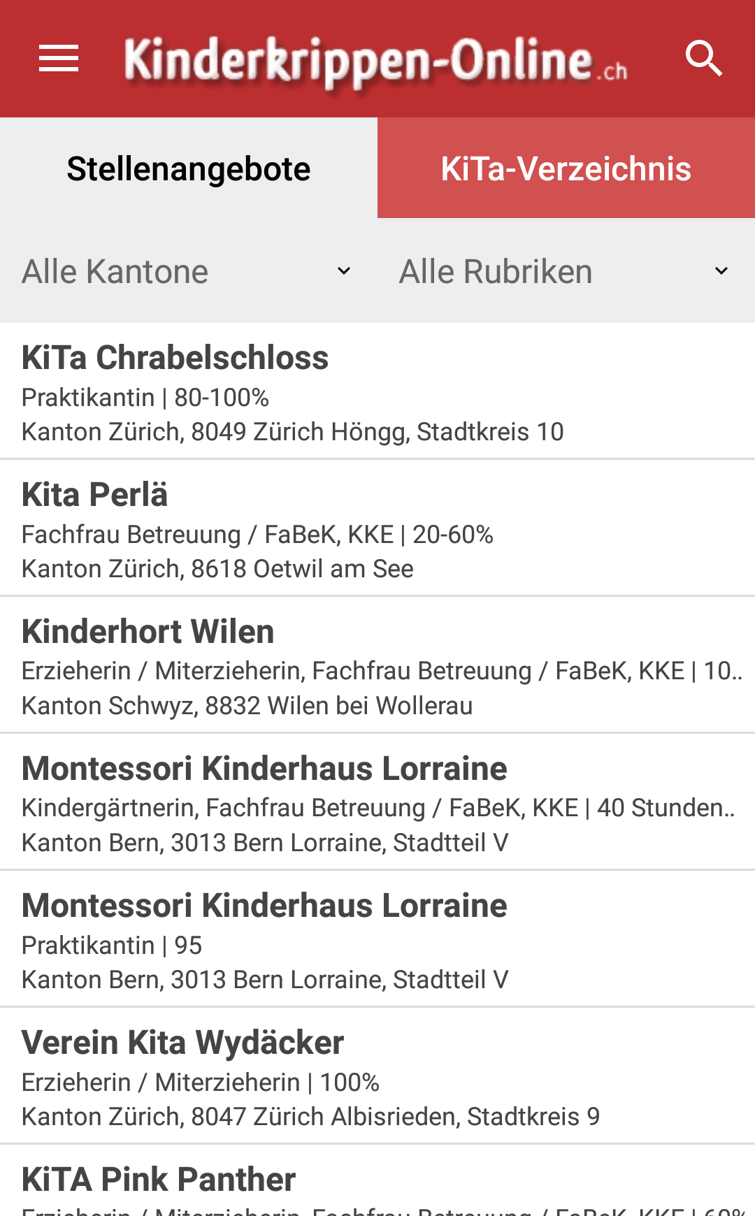 Android-App - Krippenstellen und Kindertagesstätten