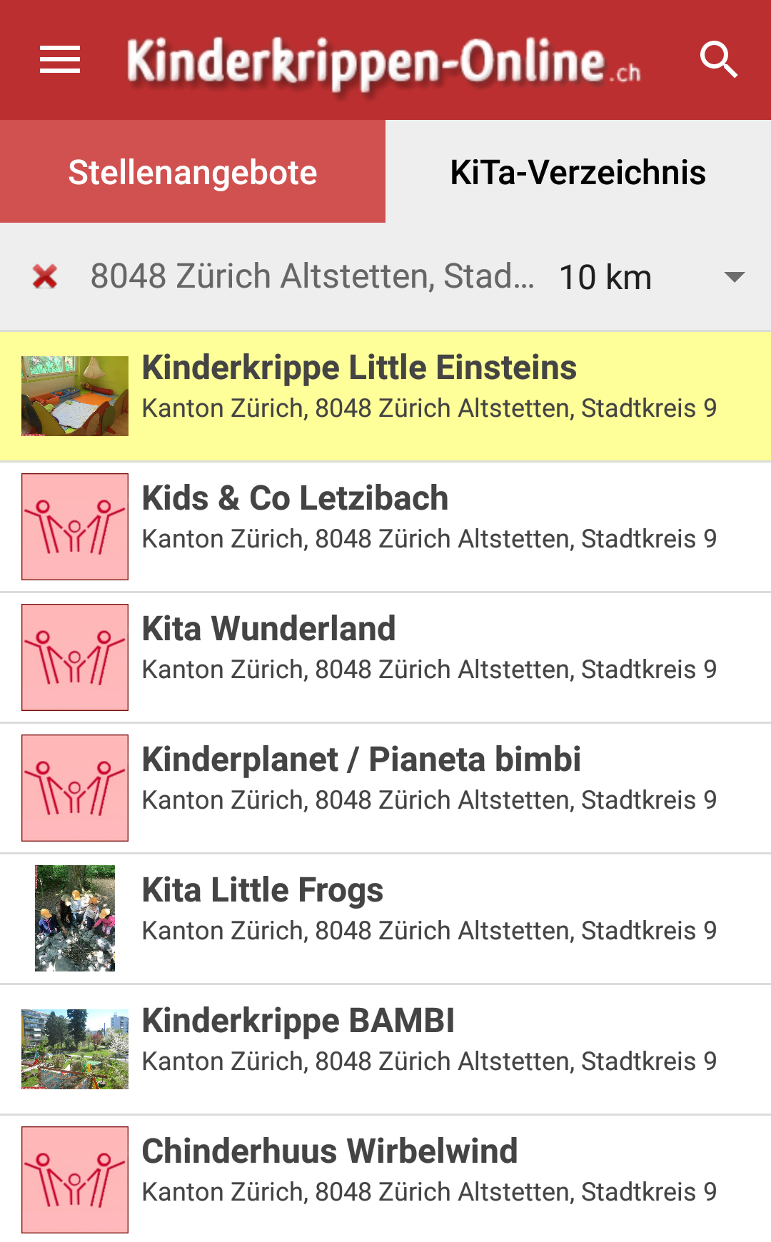 Android-App - Krippenstellen und Kindertagesstätten