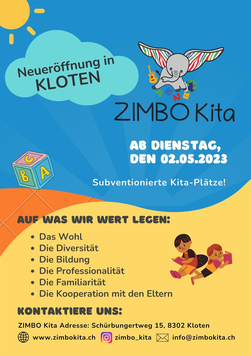 Bild 2: ZIMBO Kita GmbH, Kinderbetreuung bis Kindergarteneintritt in Kloten (neben Flughafen ZH)