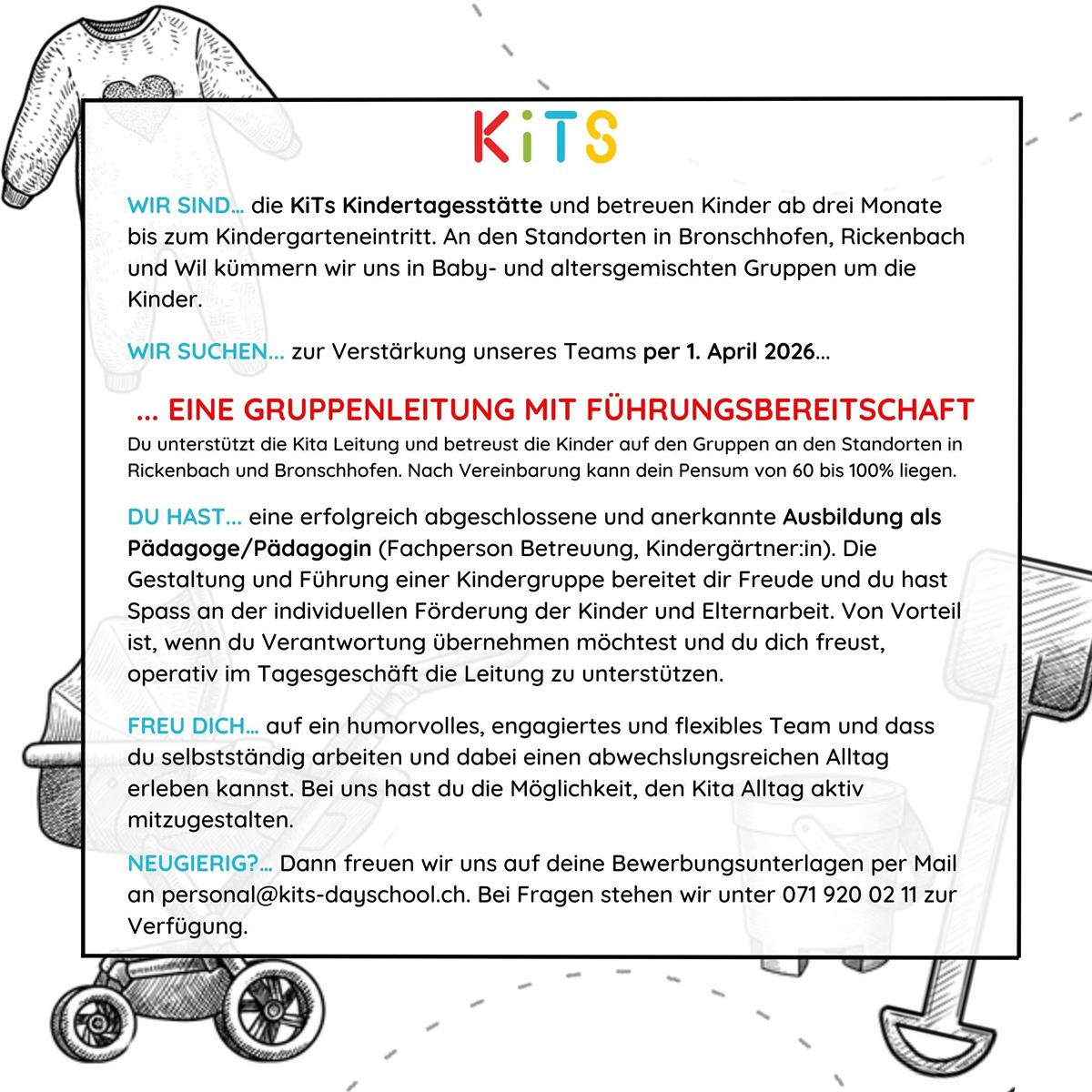 Kita Gruppenleitung Stelle, 60-100%, Rickenbach bei Wil TG