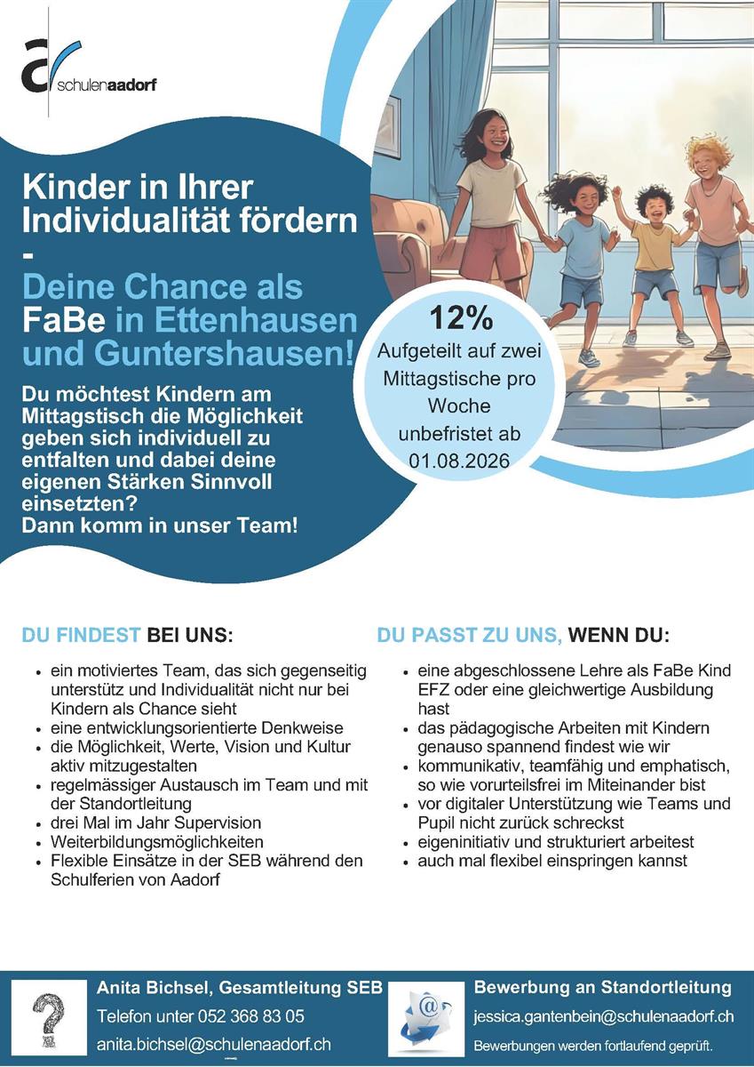 FaBe Job für Mittagstisch, 12%/4.5h, Ettenhausen TG