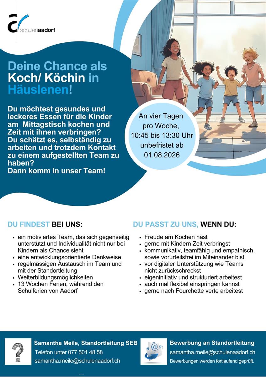 Job als Koch/Köchin für Mittagstisch, 23%, Häuslenen TG