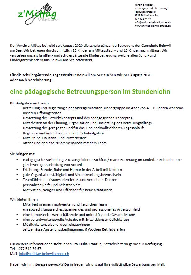 Bild 2: Betreuungsperson im Stundenlohn, Beinwil am See AG